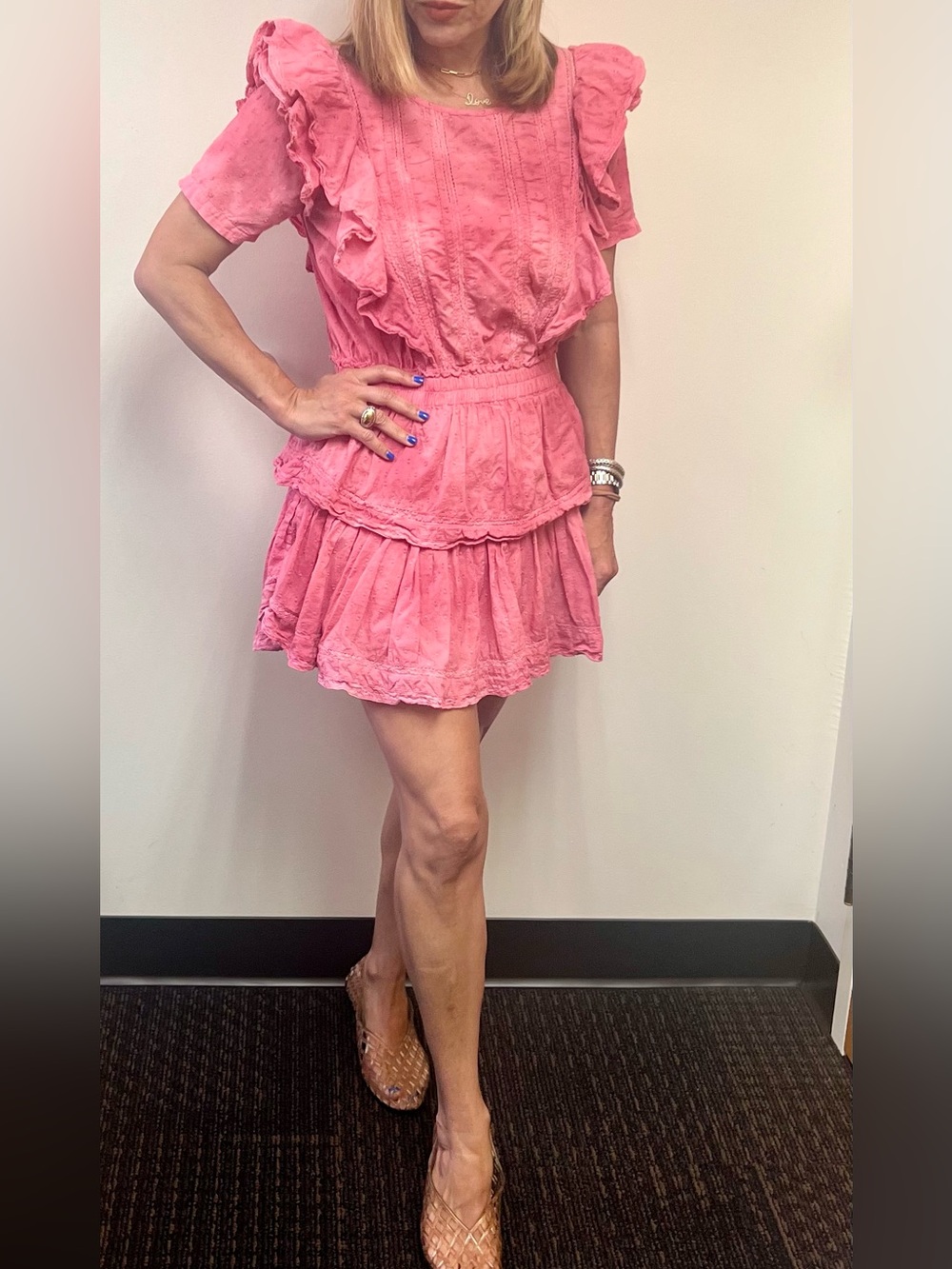 LoveShackFancy Pink Ruffled Mini Dress